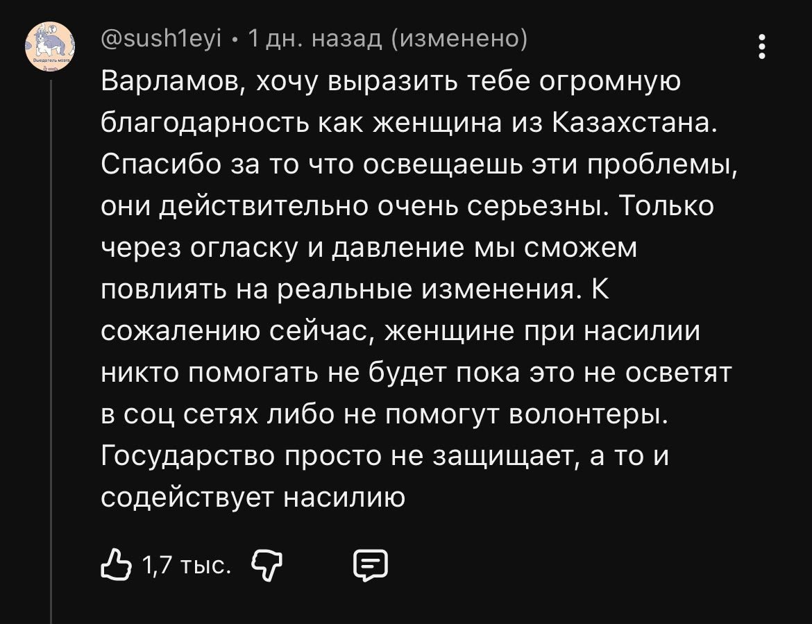 Скрин комментария под видео Варламова