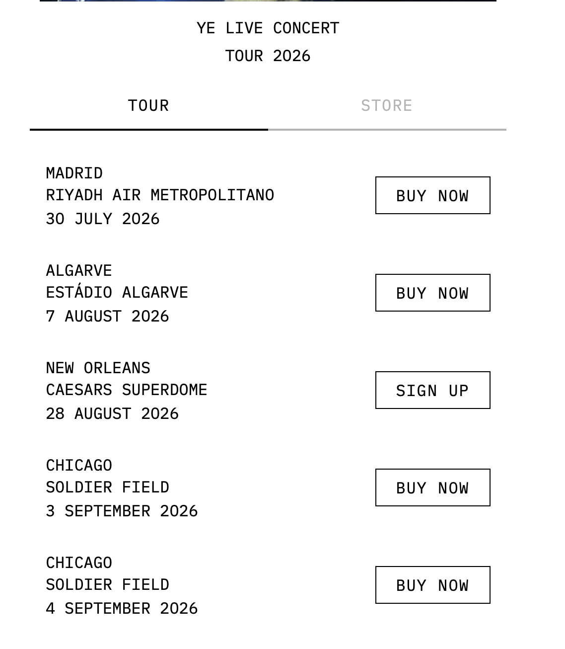 Скрин: tour.yeezy.com
