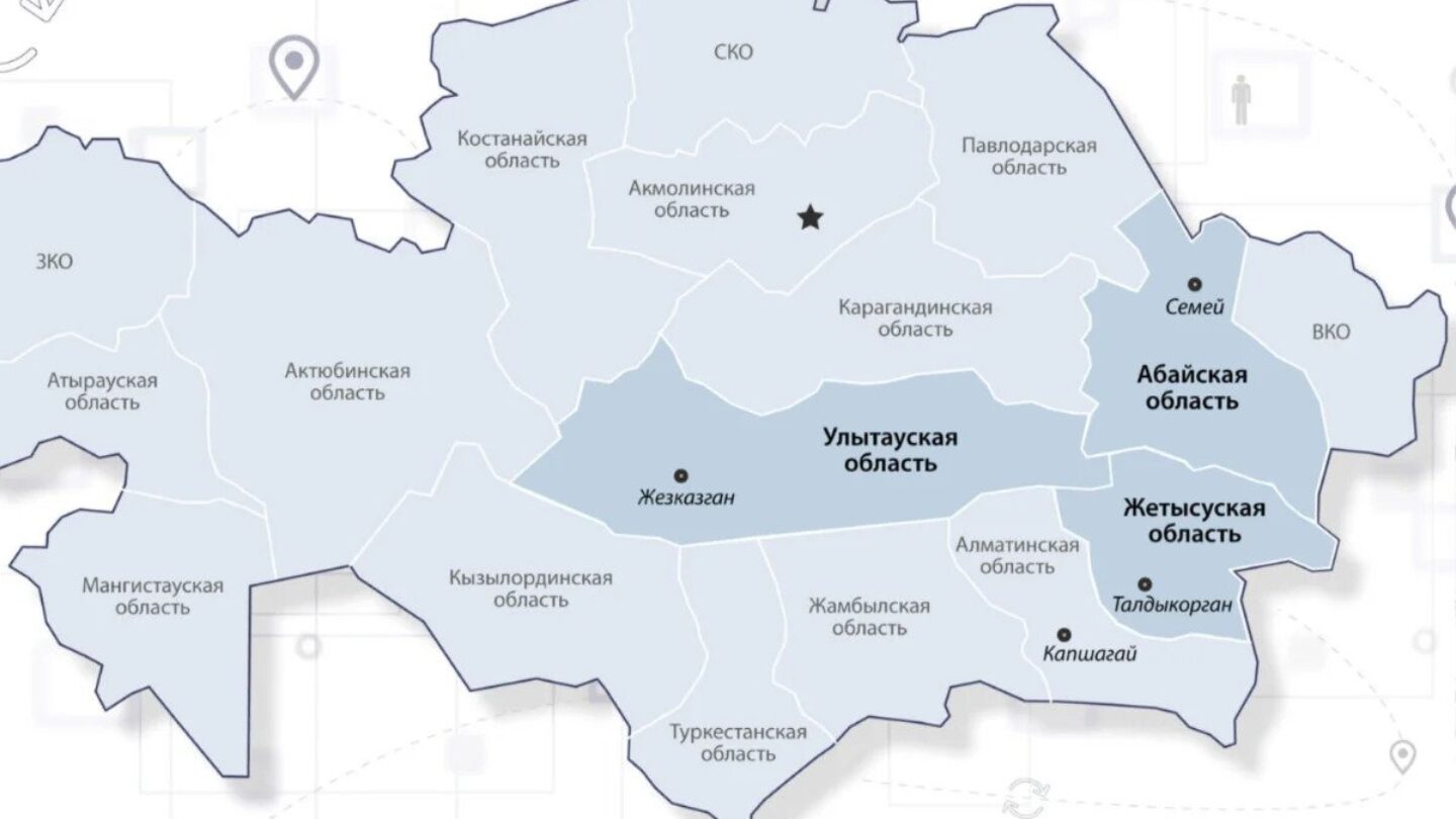 карта казахстана областям