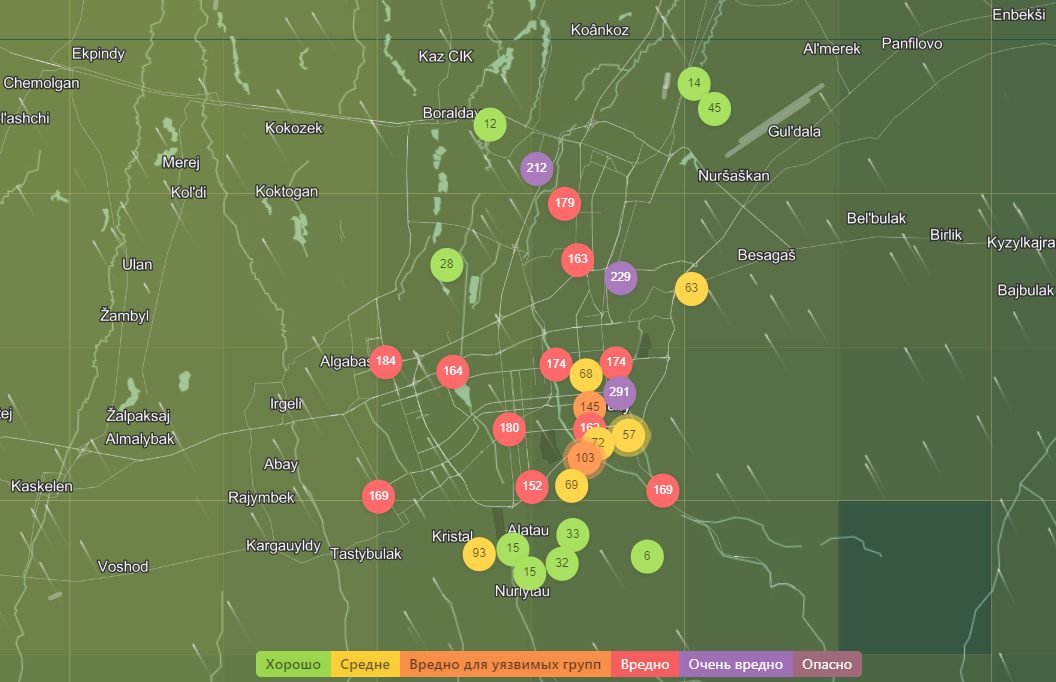 Карта загрязнения воздуха казахстан